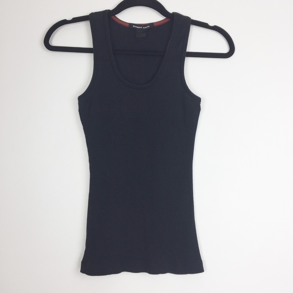 Street Legal Tank Top Women's Med Long Ribbed 100% Cotton Navy Blue Stretchy